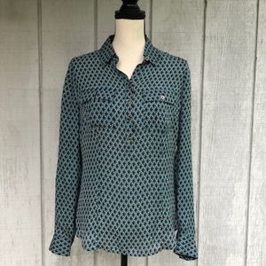 WHBM Silk Blouse with Teal Circle Print